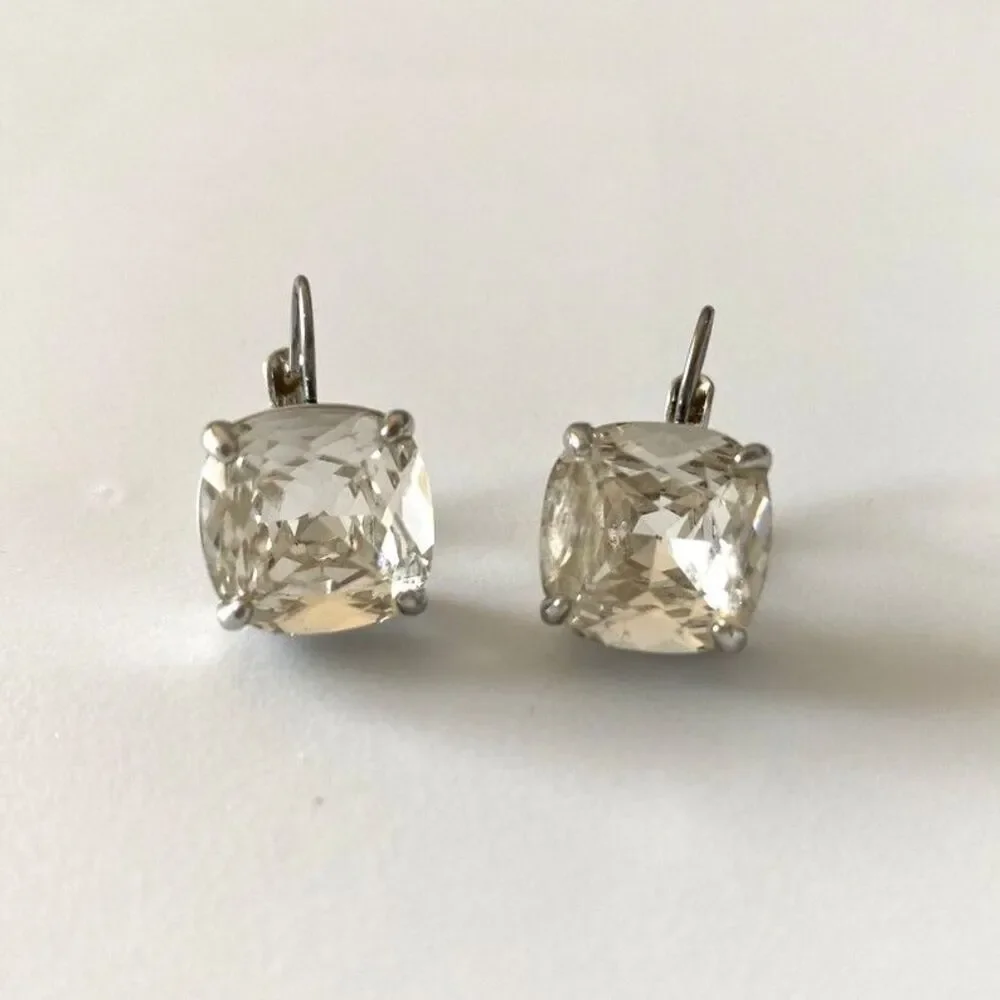 Kate Spade New York Earrings Small Square Leverback Clear Silver Drop Earrings